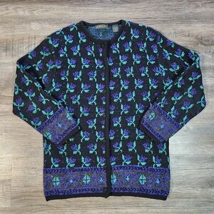 Vintage Robinsons Purple Rose Patterned Sweater Cardigan